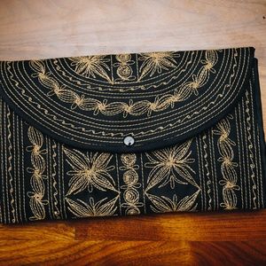 Black Clutch Purse with Brown Hand stitching